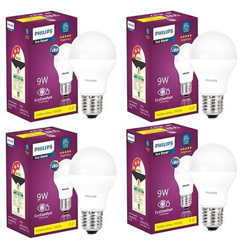 Buy Philips Base E27 9-Watt LED Bulb (Pack of 4, Warm White) Online at ...
