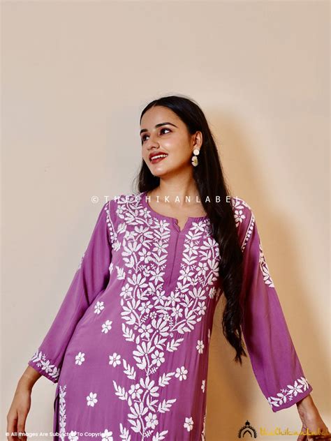 Kashish Modal Chikankari Kurti Palazzo Set- Mauve| The Chikan Label