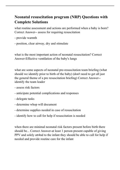 Neonatal resuscitation program (NRP) Questions with Complete Solutions ...