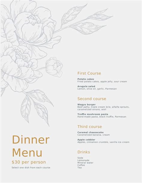 Elegant dinner menu Template In Word (.Docx File Download)