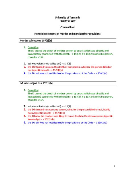 Elements of murder and manslaughter - Causation The D caused the death of another person by an ...
