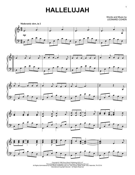 Hallelujah by Leonard Cohen Sheet Music for Piano Solo at Sheet Music ...