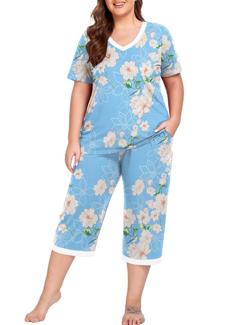 Cueply Women Plus Size Pajamas Set Short Sleeve Pjs Sleepwear ...