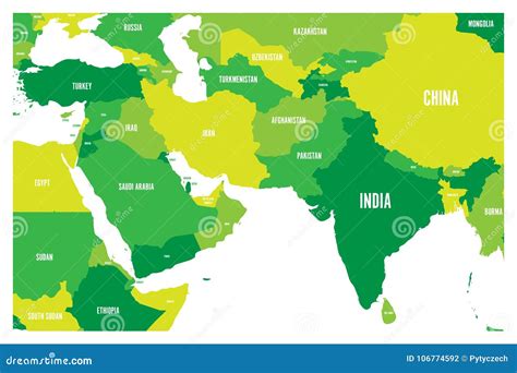 Political Map of South Asia and Middle East Countries. Simple Flat Vector Map in Four Shades of ...