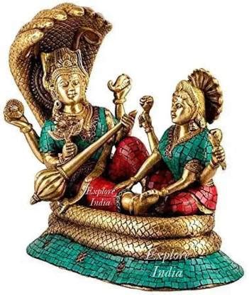 Explore india Brass Large Vishnu with Lakshmi Idol Snake God Sitting ...