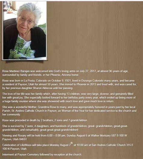Rose Martinez obituary from Walker Mortuary in Payson, Utah | Memories ...