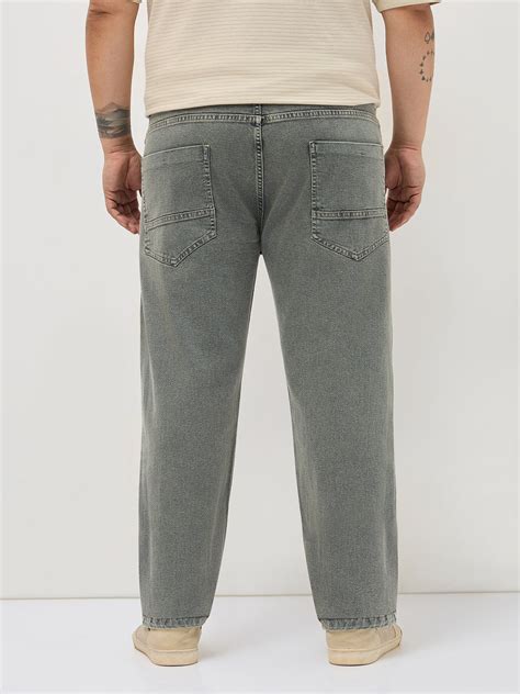 Plus Men's Light Grey Regular Fit Towel Washed Yellow Tint Denim Jeans ...