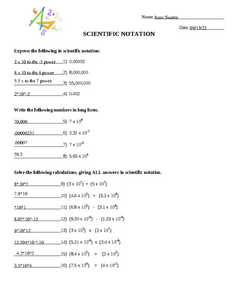 CSHW1.5 Scientific Notation - Name ______________________________ Date ...