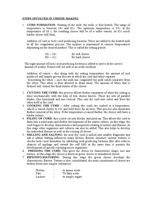 Steps Involved in Cheese Making | PDF | Cheese | Cheesemaking