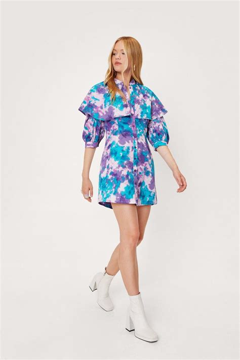 Abstract Poplin Cape Detail Mini Dress | boohoo UK