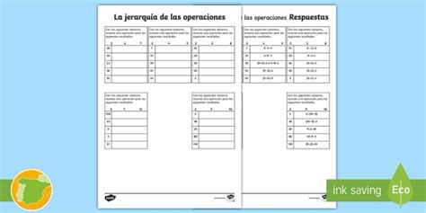 Ficha de actividad: La jerarquía de operaciones - Twinkl