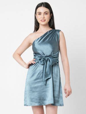 Buy MISH Blue Satin One Shoulder A Line Dress Online