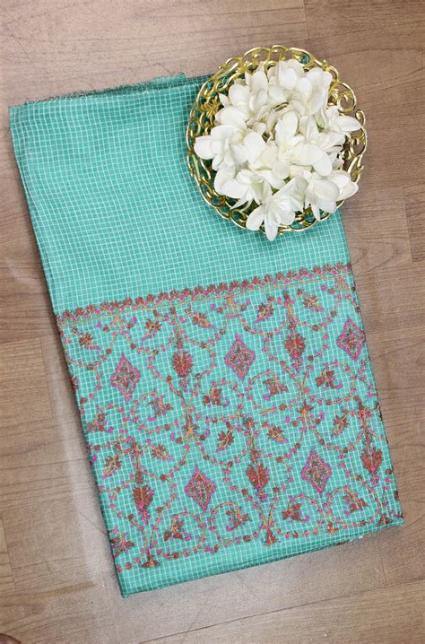 Green Embroidered Kashmiri Sozni Work Pure Silk Saree - Luxurionworld