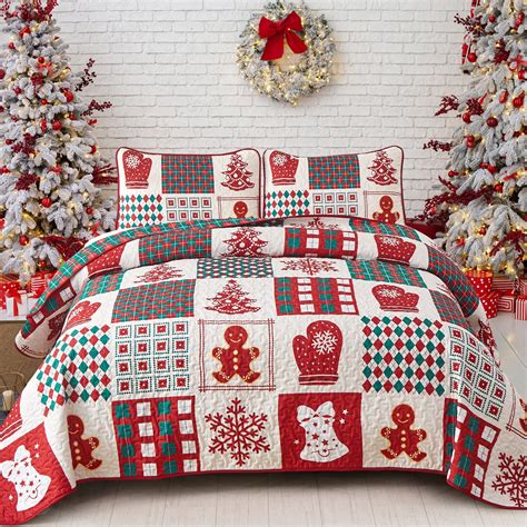 WONGS BEDDING Christmas Quilt Set King Christmas Tree Snowman Snowflake ...