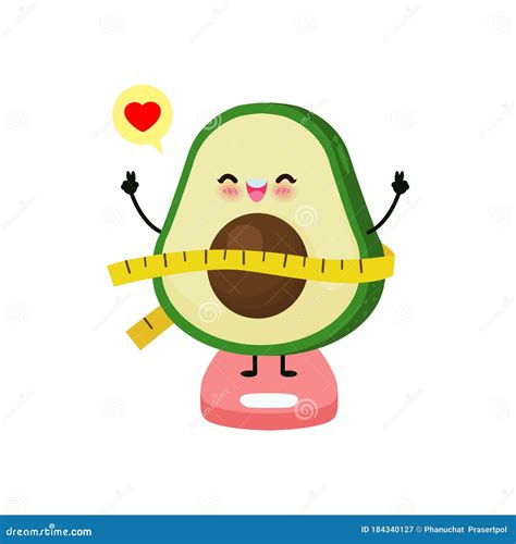 Cartoon Cute Avocado Happy Loss Weight on Weighing Scales, Scales for Measuring Obesity, Concept ...