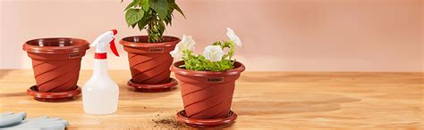 Amazon Brand - Solimo Planters/Flower Pots with Bottom Plates (Set of 8 ...