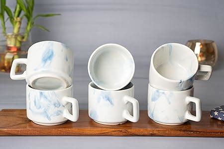 CHEENI MAATI - Set of 6 Blue Ceramic Tea Cups - 150ml Capacity, 7cm ...