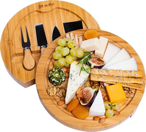 Amazon.com | Bamboo Cheese Board and Knife Set – 10 inch Round ...