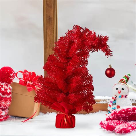 Mini Christmas Tree with Snow Spray, Pointed Snowy Artificial Tabletop ...