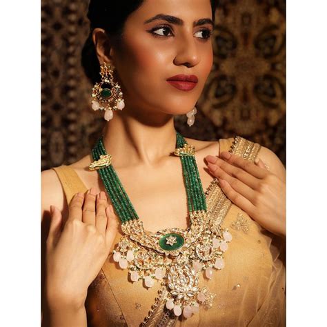 Buy Priyaasi Premium Emerald Kundan Style Gold Plated Necklace With ...