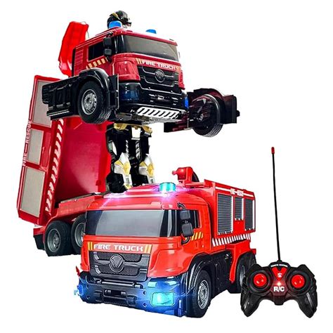 Wellinology Remote Control Fire Truck Transformable Fire Truck Robot ...