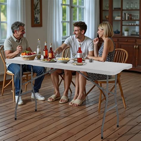 VEVOR Folding Table, 6 Ft Heavy Duty Portable Fold-in-Half Utility ...