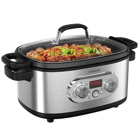 Anfilank 10-in-1 Programmable Slow Cooker with Timer, 6.8 Quart Crock ...