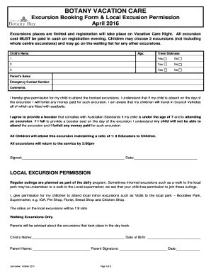 Fillable Online botanybay nsw gov Excursion Booking Form Local Excusion ...