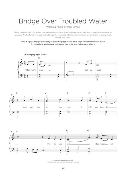 Bridge Over Troubled Water by Simon & Garfunkel Sheet Music for Really Easy Piano at Sheet Music ...