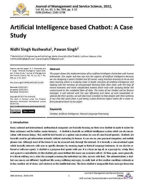 Artificial Intelligence Based Chatbot: A Case Study (JMSS 2022) - Studocu
