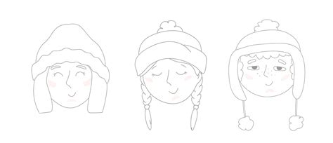 Vektorillustration einer Reihe süßer Babygesichter. Wintersaison ...
