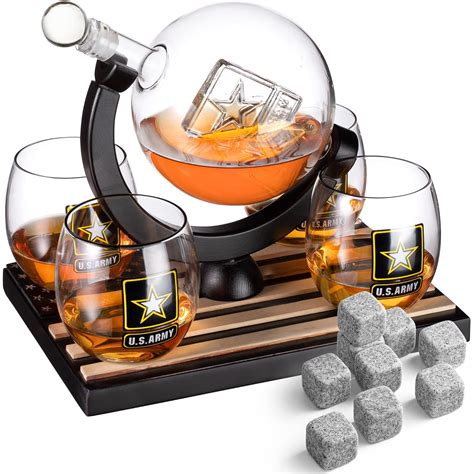 Globe Whiskey Decanter Set with 4 Liquor Glasses - US Army Whisky ...