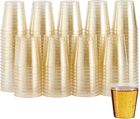 MATANA 60 Plastic Shot Glasses, Gold Glitter (30ml / 1oz) - Reusable ...