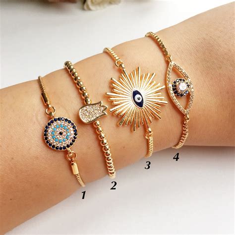 Gold Evil Eye Bracelet, Adjustable Greek Jewelry – Evileyefavor