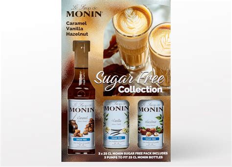 MONIN Sugar Free Collection 3 x 25cl coffee syrups INCLUDING 3 pumps; 1 ...