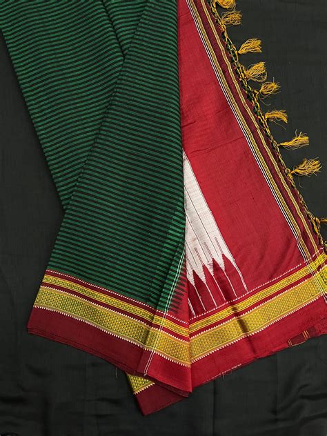 Green Maroon Black Stripes Ilkal Saree – The Loom Store