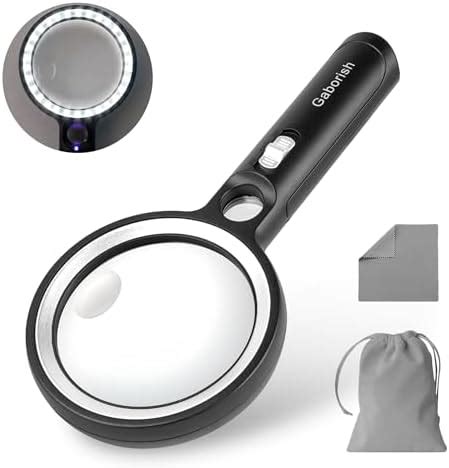 GABORISH Magnifying Glass with Light, 10X 20X 45X Handheld Illuminated ...