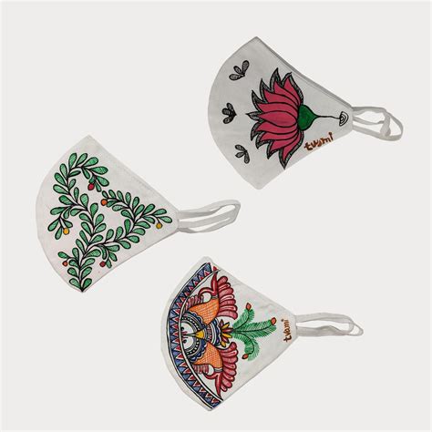 3 cotton Double Layered Face Masks Painted in the Madhubani Style with ...