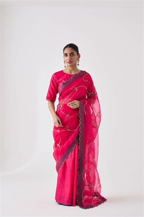 Fuchsia Jaal Embroidered Saree