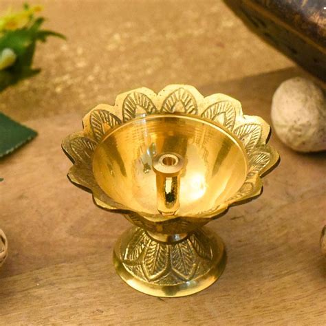 Buy Traditional Handcrafted Brass Floral Diya with Floral Carvings ...