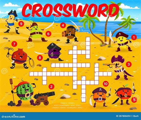 Crossword Quiz Game. Cartoon Fruit Pirates Puzzle Stock Vector ...