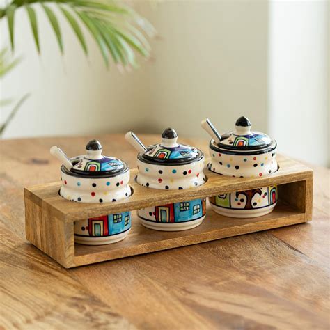 Buy ExclusiveLane 'Hut Handpainted' Ceramic Pickle Jars for Dining ...