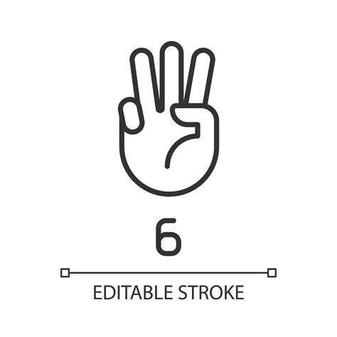 Digit six in American sign language pixel perfect linear icon. Visual ...