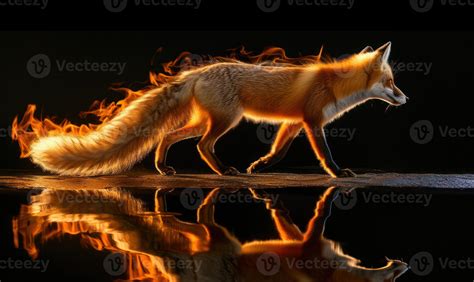 AI generated Fiery fox on a black background. Fire in the dark. Fantasy ...