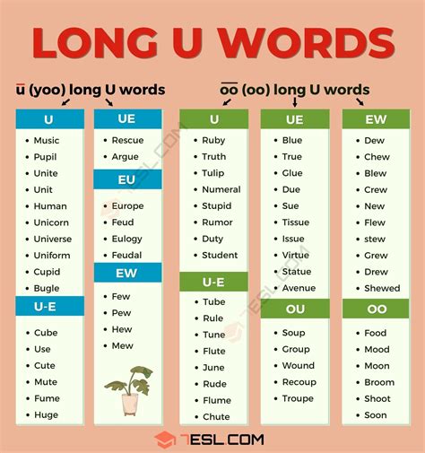 Long U Words: 100+ Long U Vowel Sound Words & How to Spell Them • 7ESL