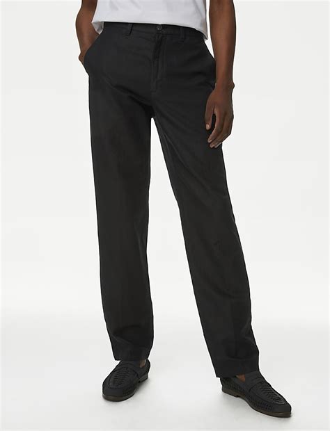 Buy Regular Fit Linen Blend Trousers at Marks & Spencer