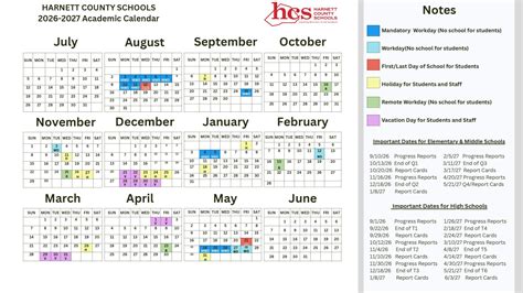 Harnett County Schools Calendar 2026-2027 (Holiday Breaks)