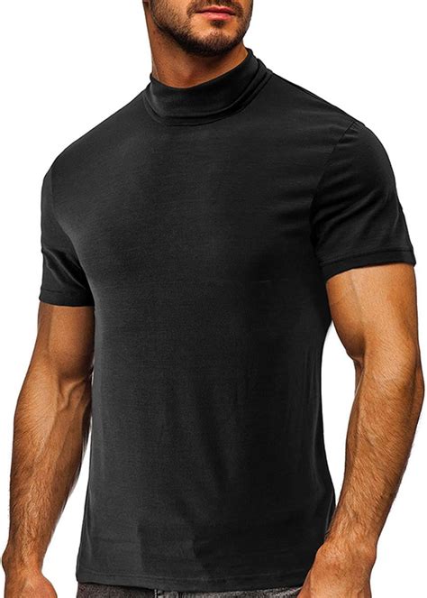 Amazon.com: Mens Mock Turtleneck Base Layer T Shirt Summer Short Sleeve ...
