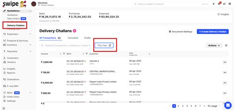 How to view delivery challan for last year? - General - Swipe