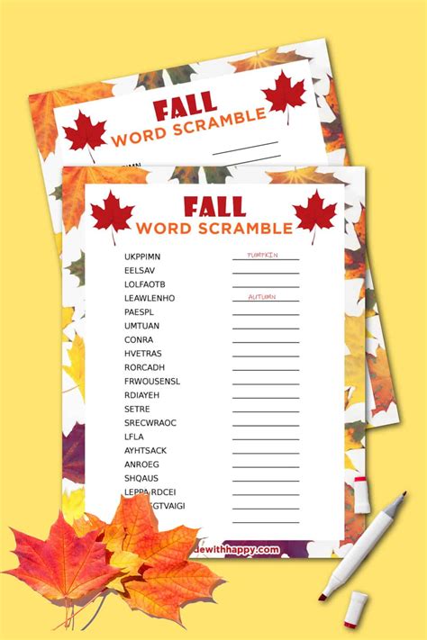 Free Fall Word Scramble Printable Puzzle - Made with HAPPY